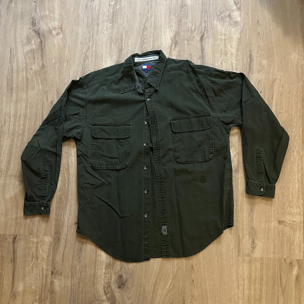 Tommy Hilfiger Men's Army Surplus Style Button-Up Shirt in Green - XL